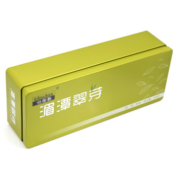 綠茶扣肩長方形精致鐵盒包裝_通用茶葉鐵盒鐵罐廠家定制